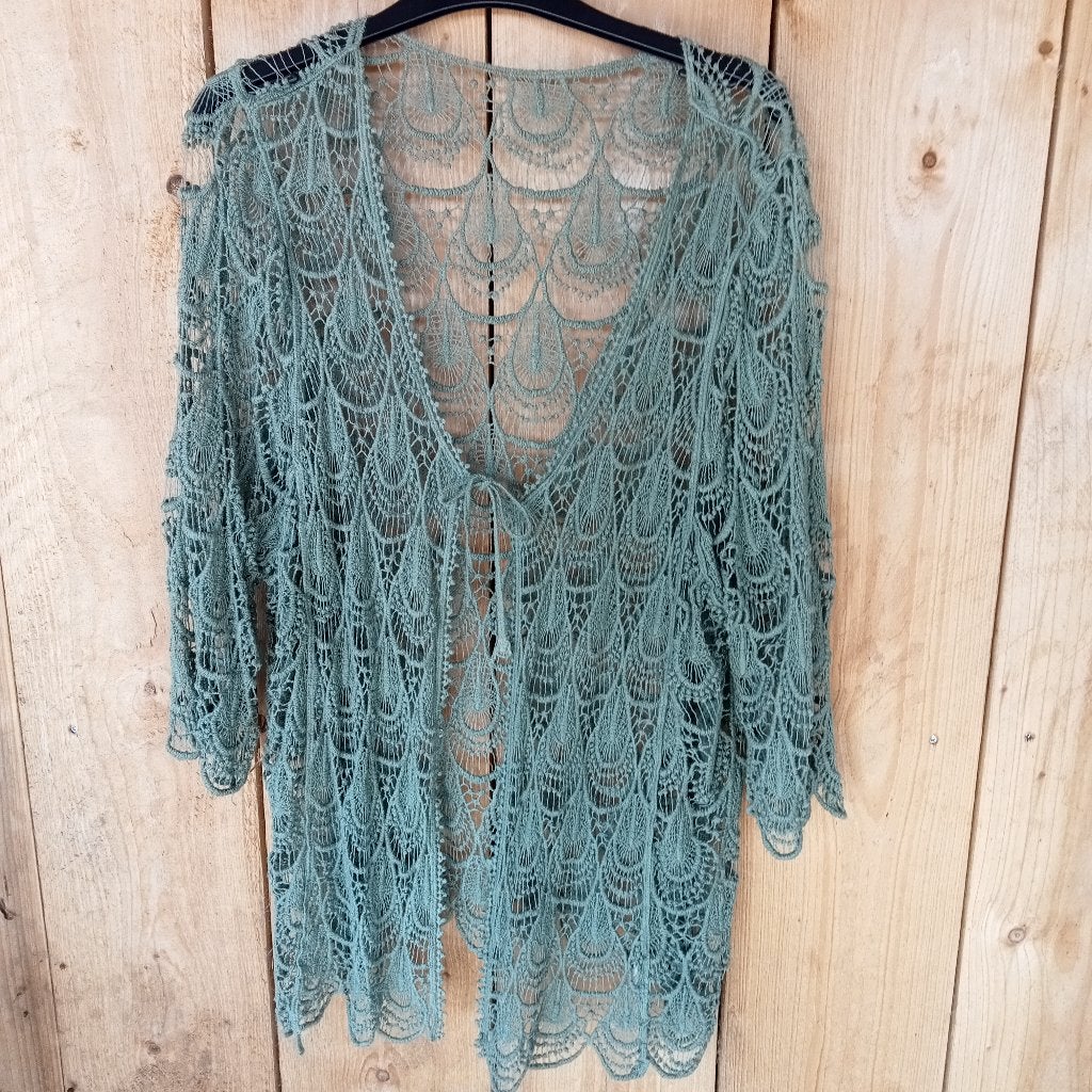 Gehaakt groen Ibiza stijl vestje universele maat, Verzenden, Zo goed als nieuw, Maat 42/44 (L), Groen