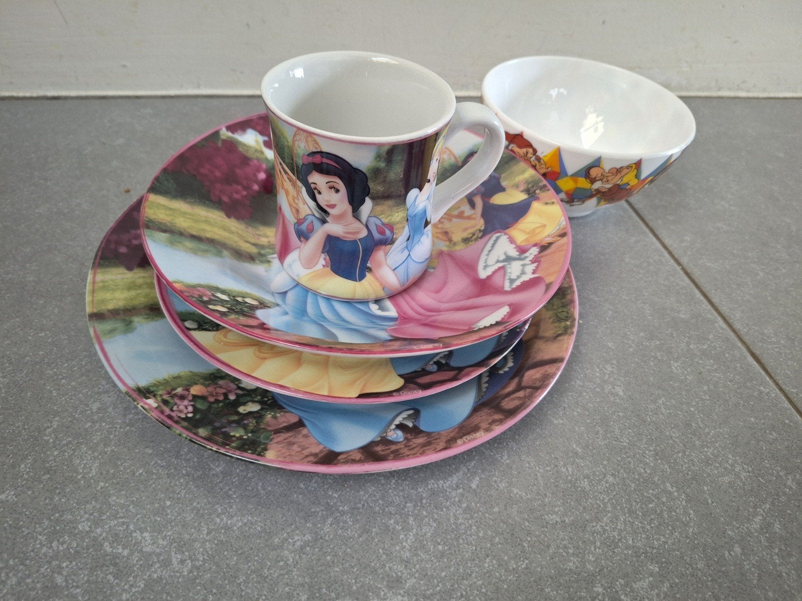 5-delig Disney prinsessen servies bord soepkom mok kommetje, Ophalen, Sneeuwwitje of Doornroosje, Servies