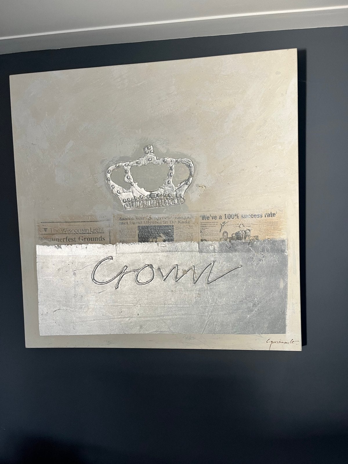 Modern schilderij 'Crown' met 3D-effect en textuur, Ophalen, Overig onderwerp, 3D-effect, Gemengde techniek
