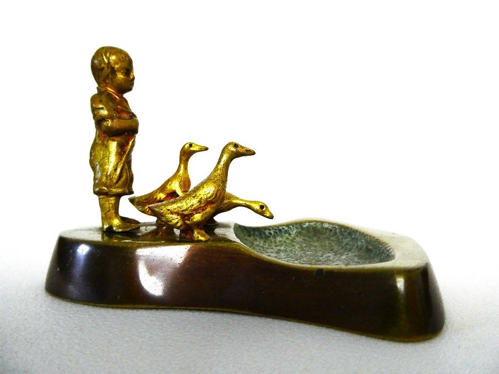 Vide poche / schaaltje ganzenhoeder / eendenhoeder gans eend, Ophalen of Verzenden, Brons
