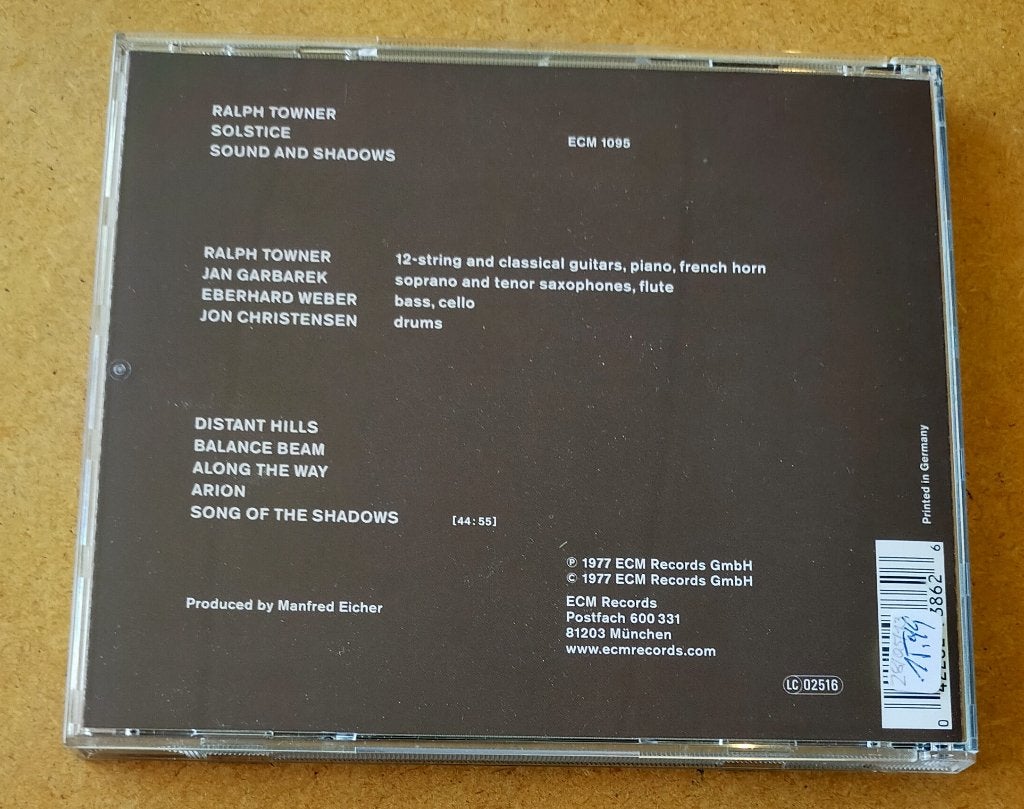 Ralph Towner Solstice Sound and Shadows CD 1977/199? ECM, Ophalen of Verzenden, Zo goed als nieuw, Jazz