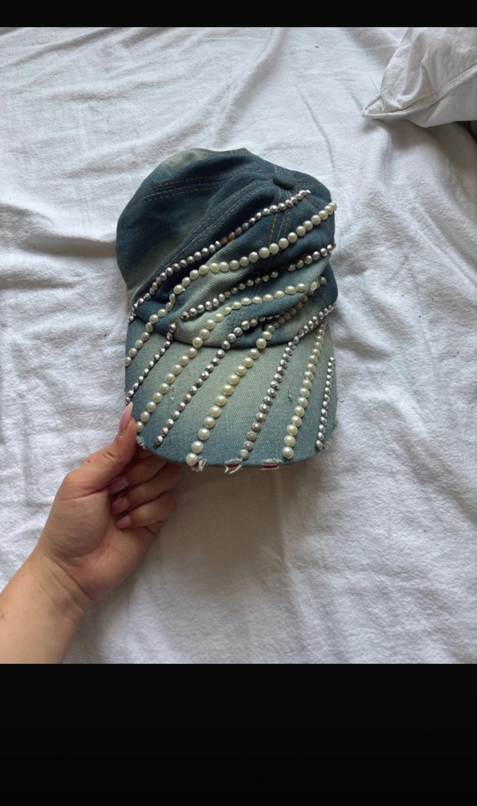 Spijker dames pet met parels en studs, Ophalen of Verzenden, Zo goed als nieuw, One size fits all, Pet
