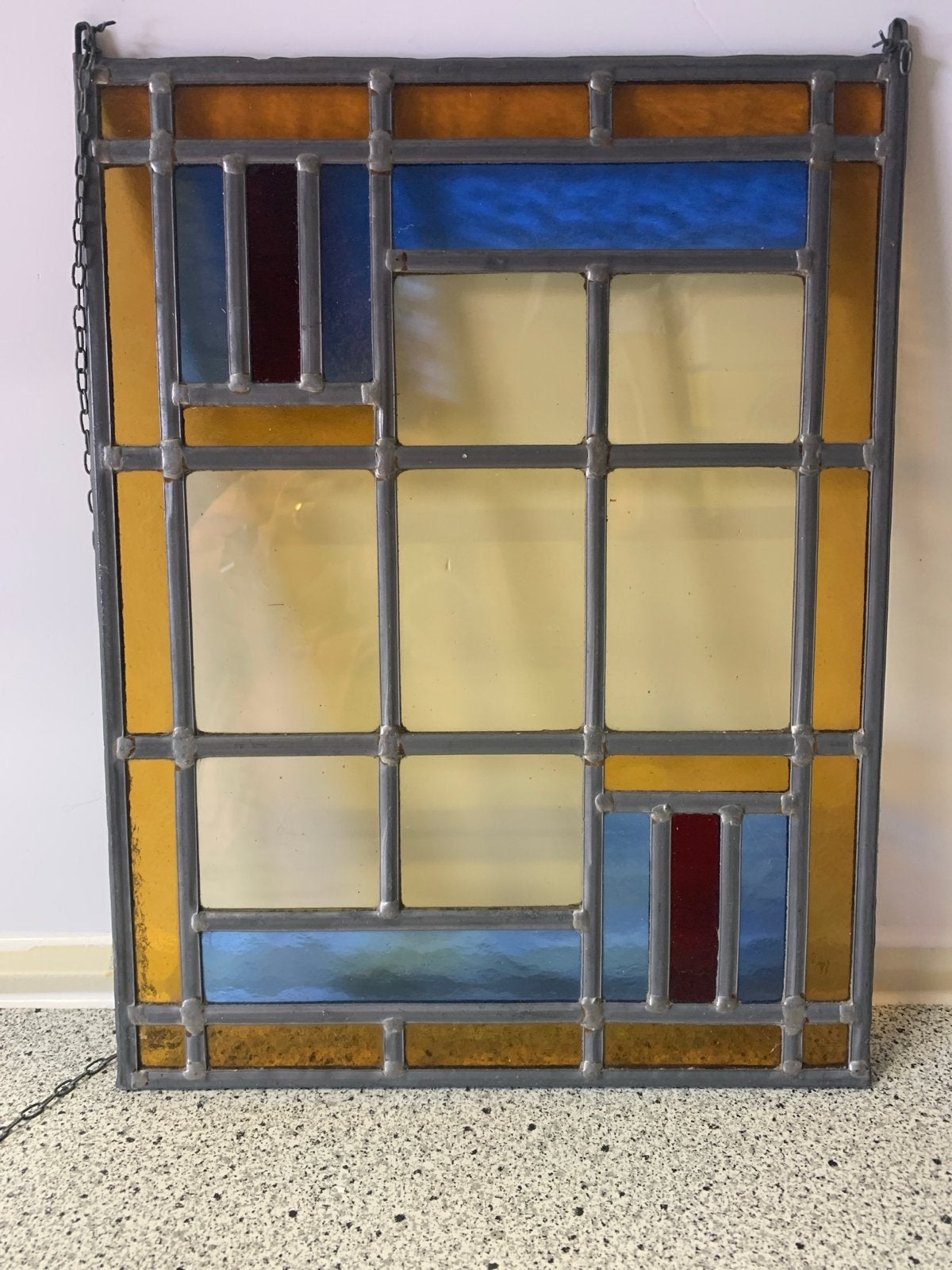 Mooie glas in lood hanger - Geel, blauw, rood, Ophalen of Verzenden