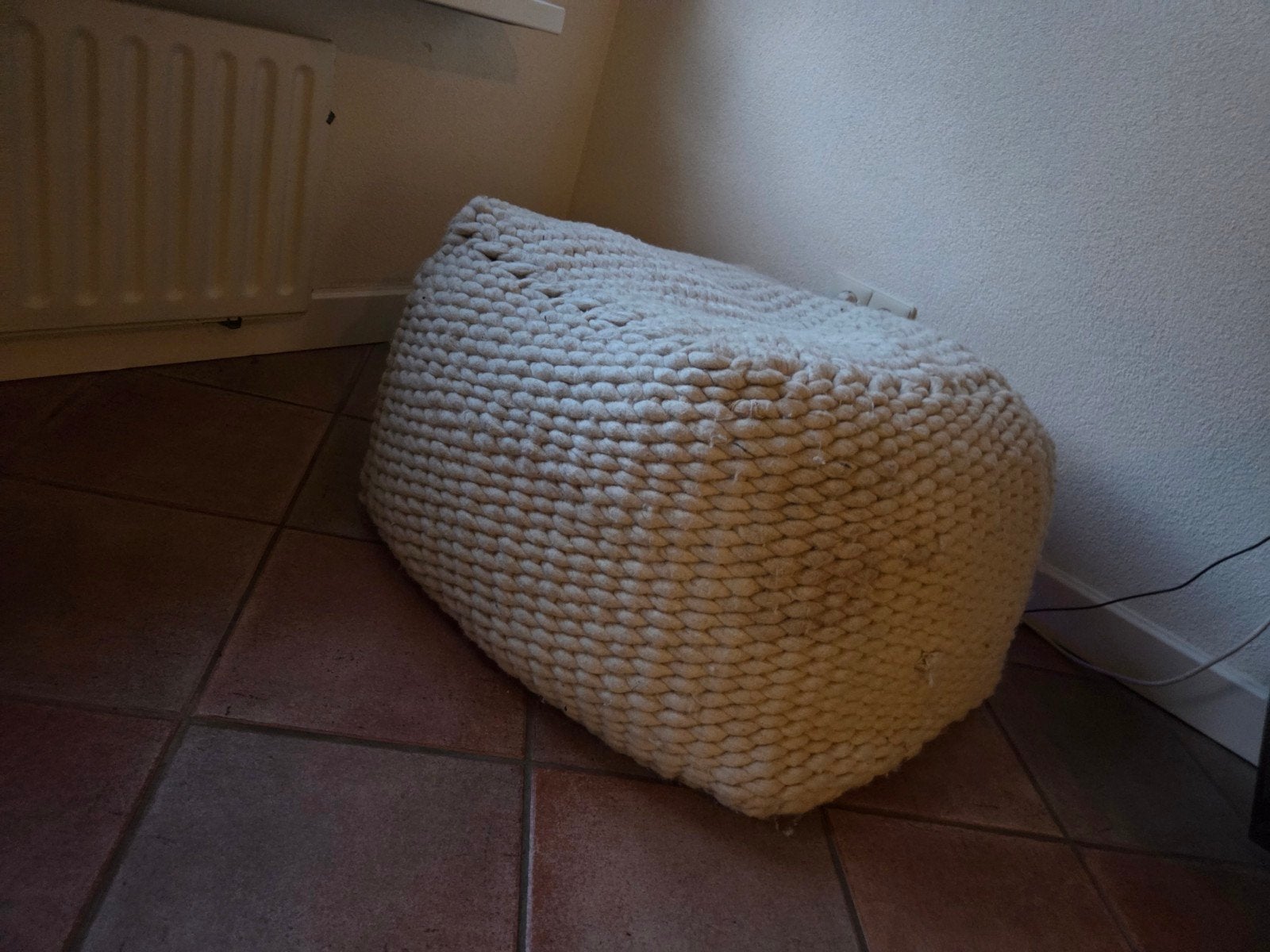 Creme Witte Poef, Ophalen, Gebruikt, Bohemian, Modern, Scandinavisch, Stof