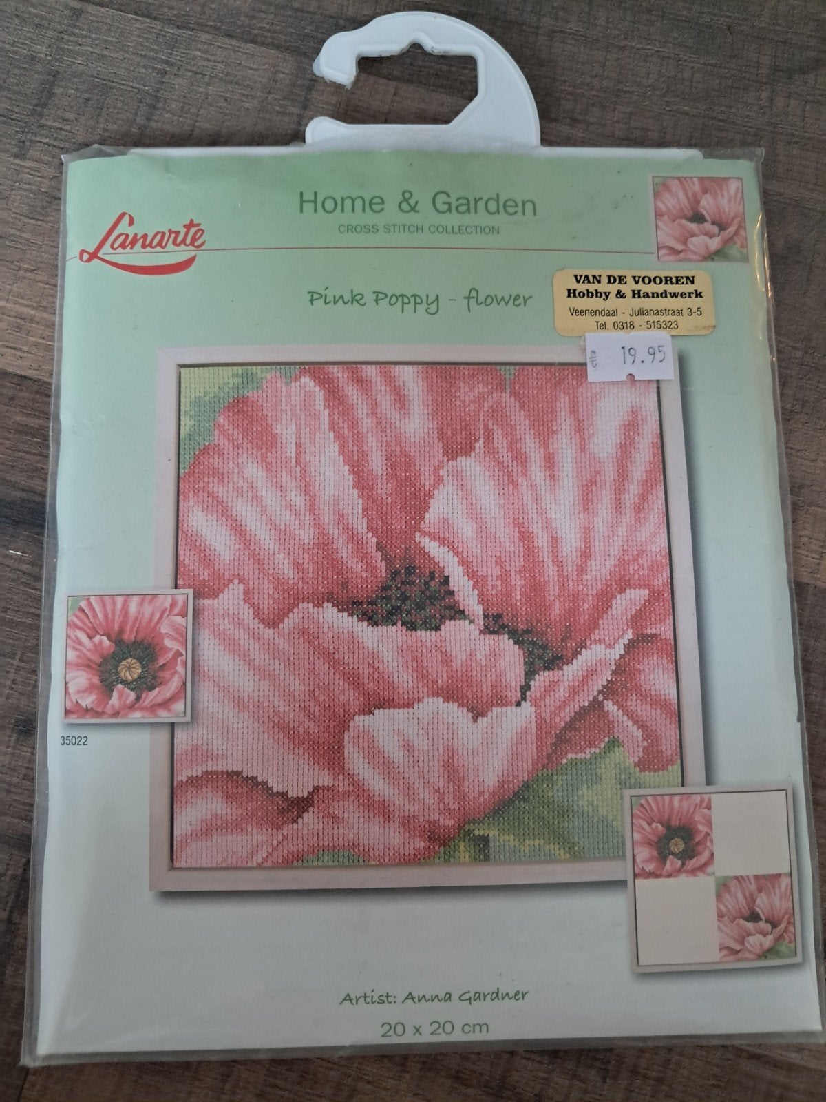 Lanarte Kruissteekpakket - Roze Papaver (20x20 cm), Roze, Textiel, Nieuw, Overige merken