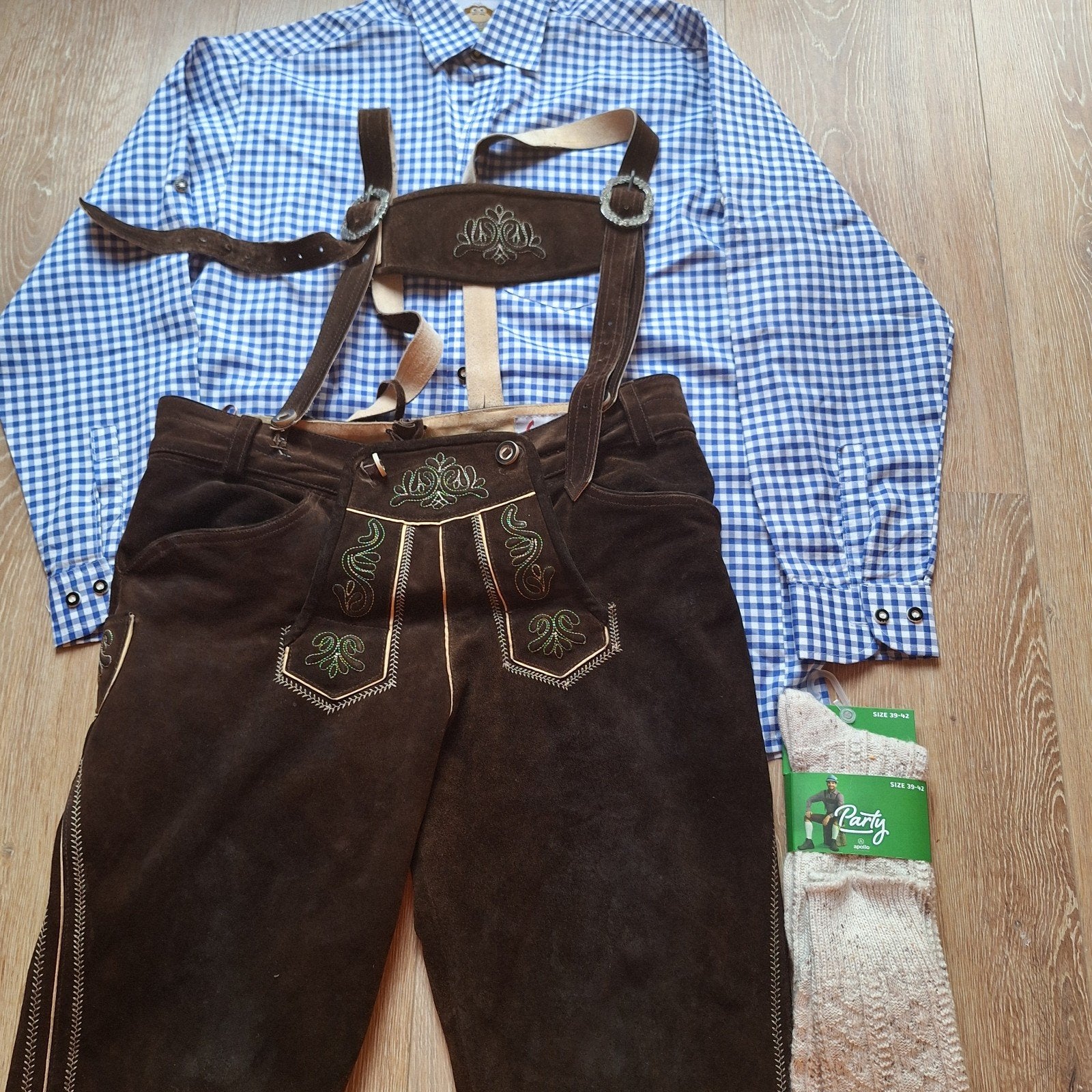 Lederhose 48 overhemd kousen oktoberfeest, Maat 48/50 (M), Ophalen of Verzenden, Overige thema's, Kleding