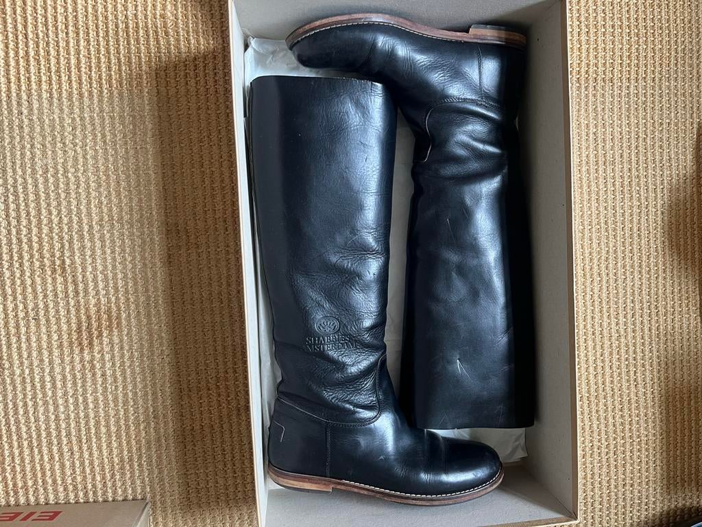 Zwarte leren hoge laarzen Shabbies Amsterdam Maat 38, Ophalen of Verzenden, Gedragen, Zwart, Hoge laarzen
