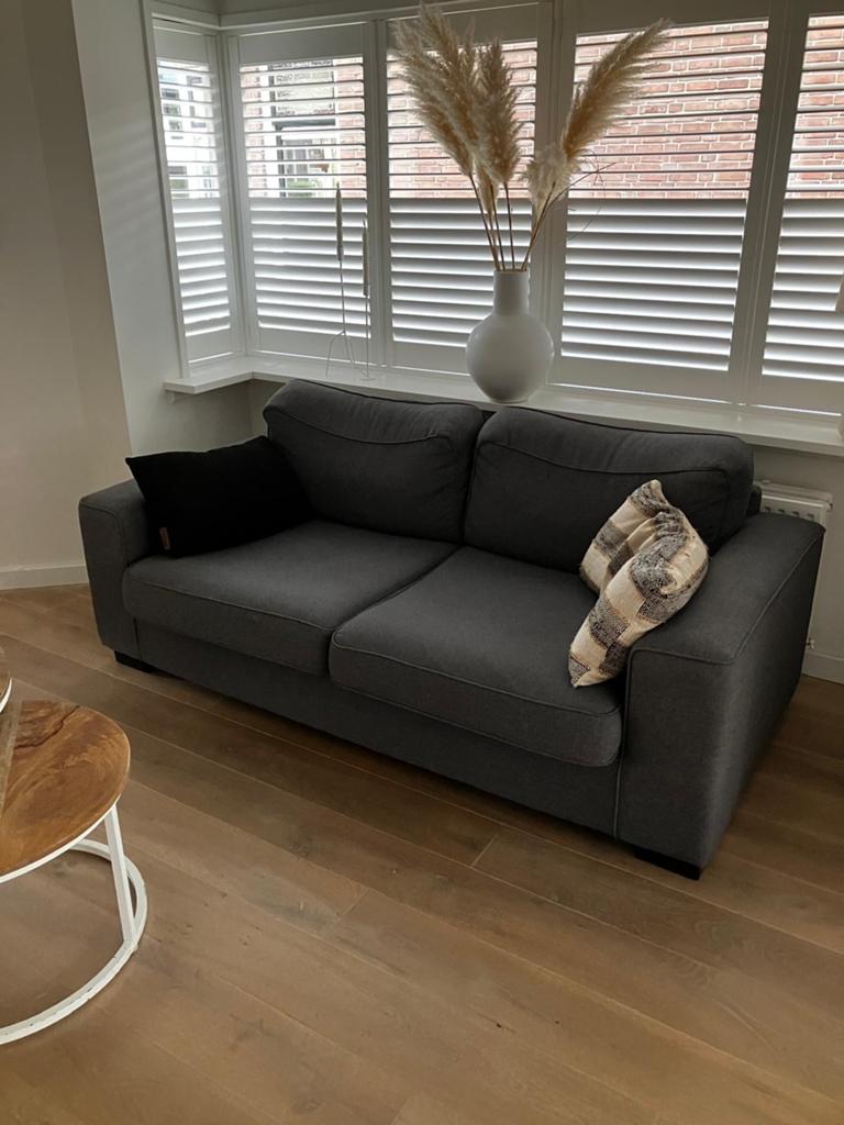 GRATIS comfortabele grijze tweezitsbank, Huis en Inrichting, Banken | Bankstellen, Ophalen, 150 tot 200 cm, Tweepersoons, 75 tot 100 cm