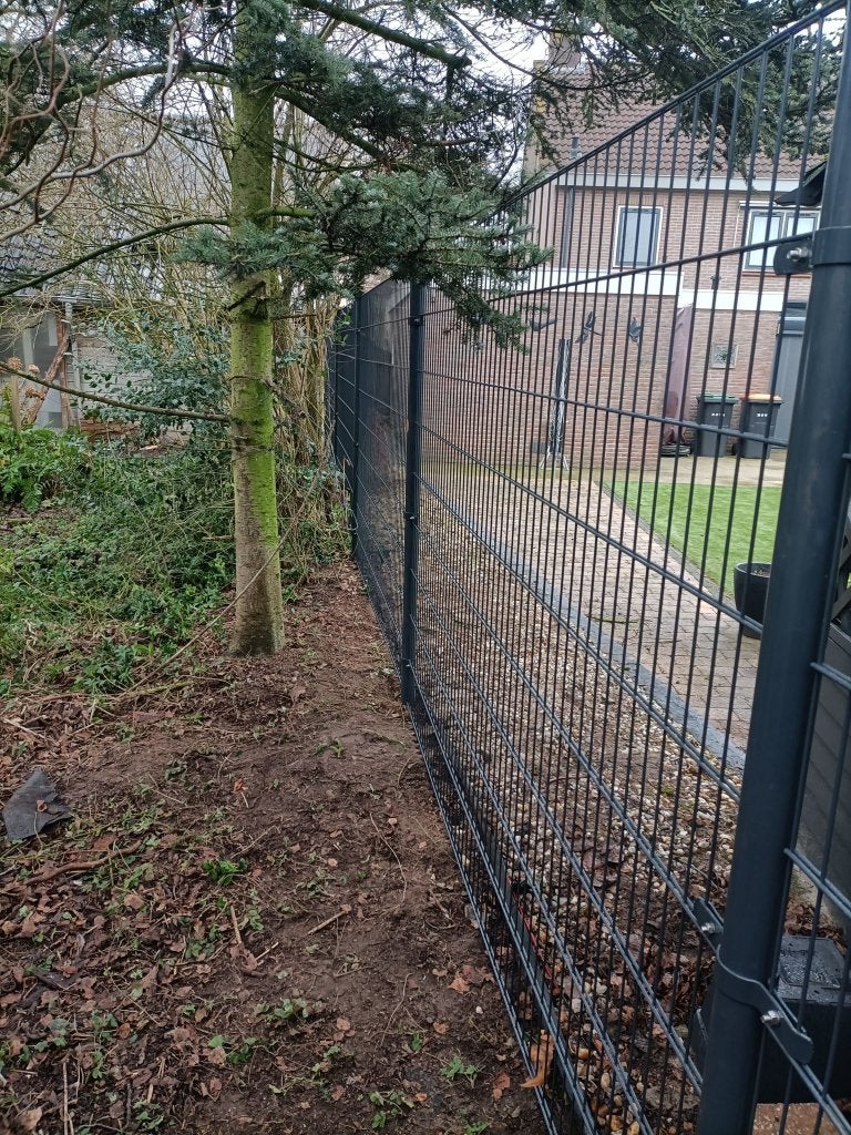 15 meter 656 dubbelstaafmat - 183cm + Poort B-keus GRIJS, Met poort, Nieuw, Dubbelstaafmat hekwerk, Ophalen of Verzenden
