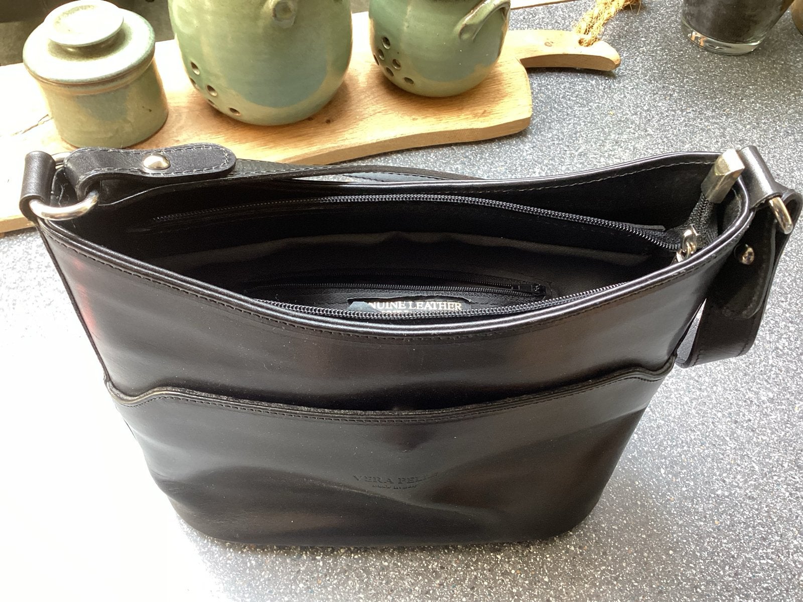 Vera Pelle Zwarte Leren Handtas TEAB, Ophalen of Verzenden, Nieuw, Zwart, Handtas