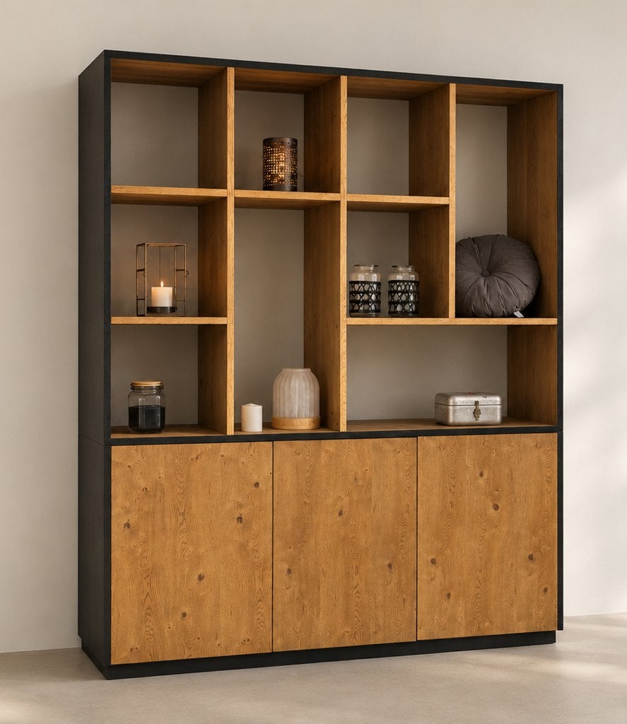 Wandkast, Eiken, Room divider, Nieuw eiken kast,, Met deur(en), 200 cm of meer, 150 tot 200 cm, Eikenhout
