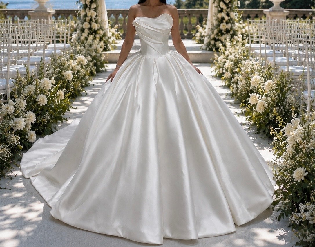 Elegante Satijnen Trouwjurk - Klassieke Baljurk Stijl, Ophalen of Verzenden, Nieuw, Wit, Trouwjurk