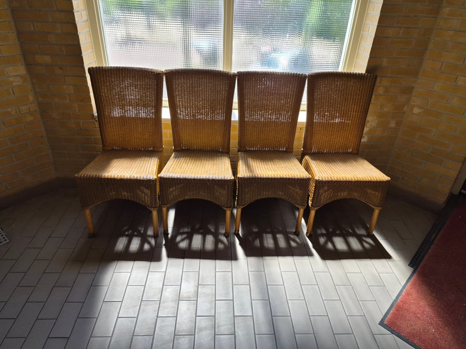 Set van 4 Lloyd Loom stoelen - Riet/Rotan, Huis en Inrichting, Stoelen, Ophalen, Gebruikt, Overige kleuren, Riet of Rotan