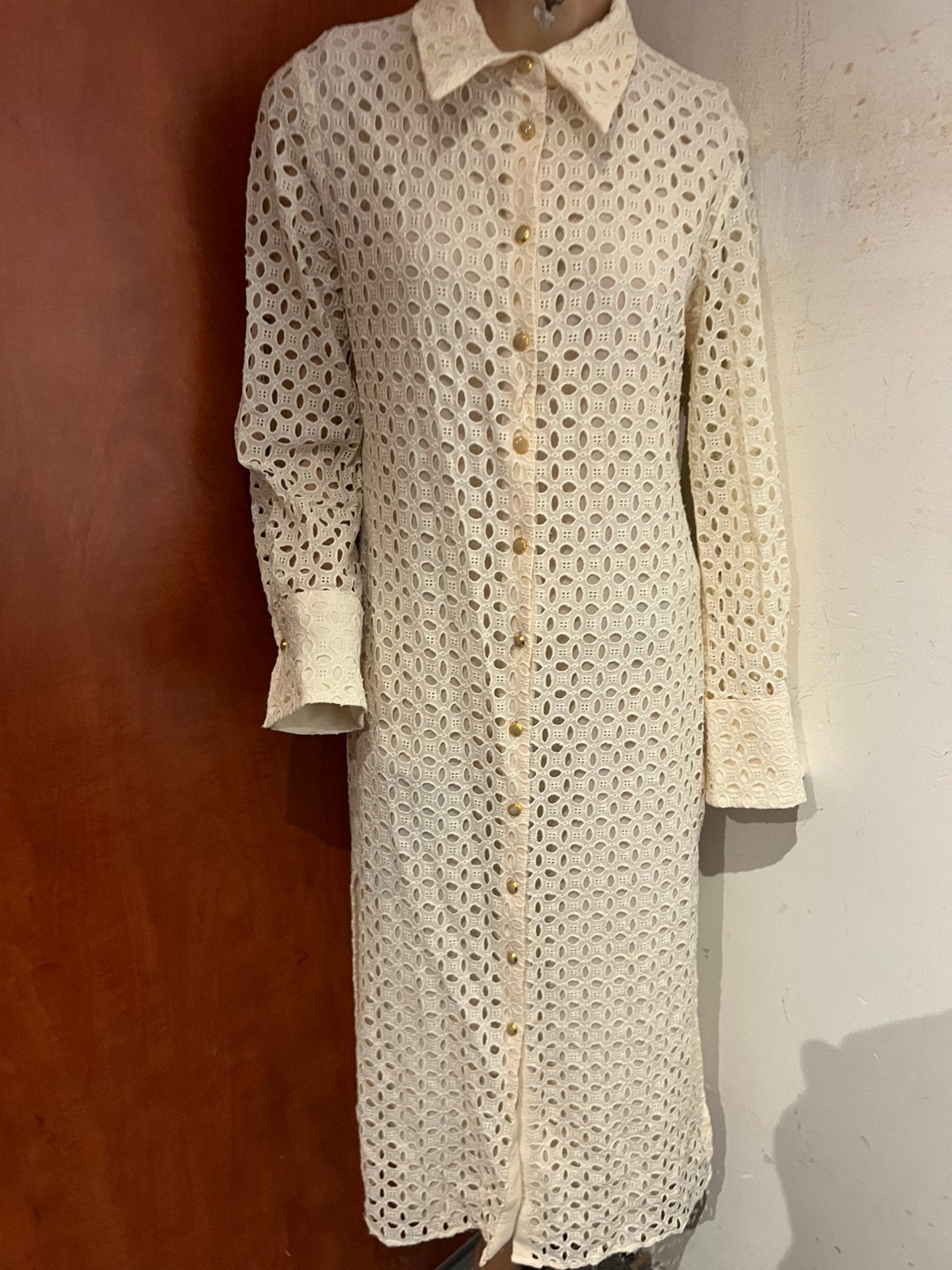 ZARA Gebroken Wit Geperforeerde Jurk XL, Kleding | Dames, F, G, Maat 46/48 (XL) of groter, Ophalen of Verzenden