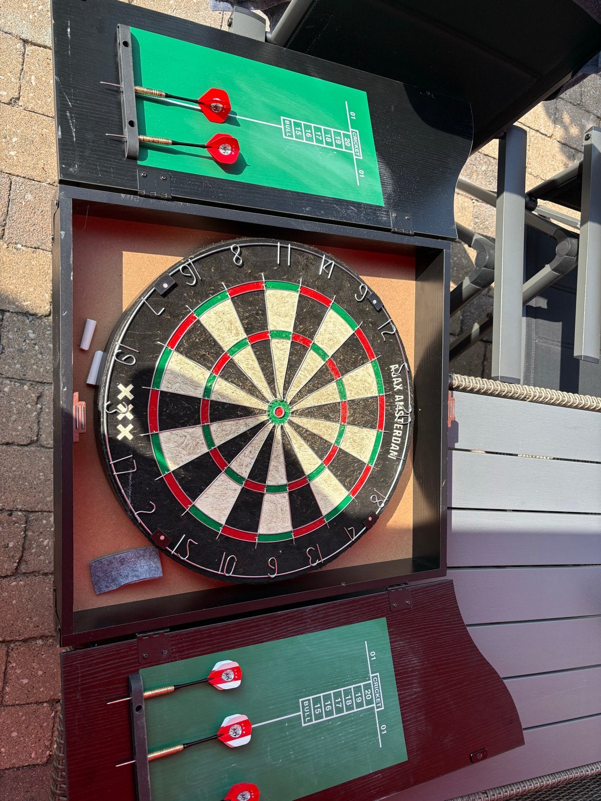 Ajax Dartbord met kast en pijlen, Ophalen, Gebruikt, Dartbord met pijlen