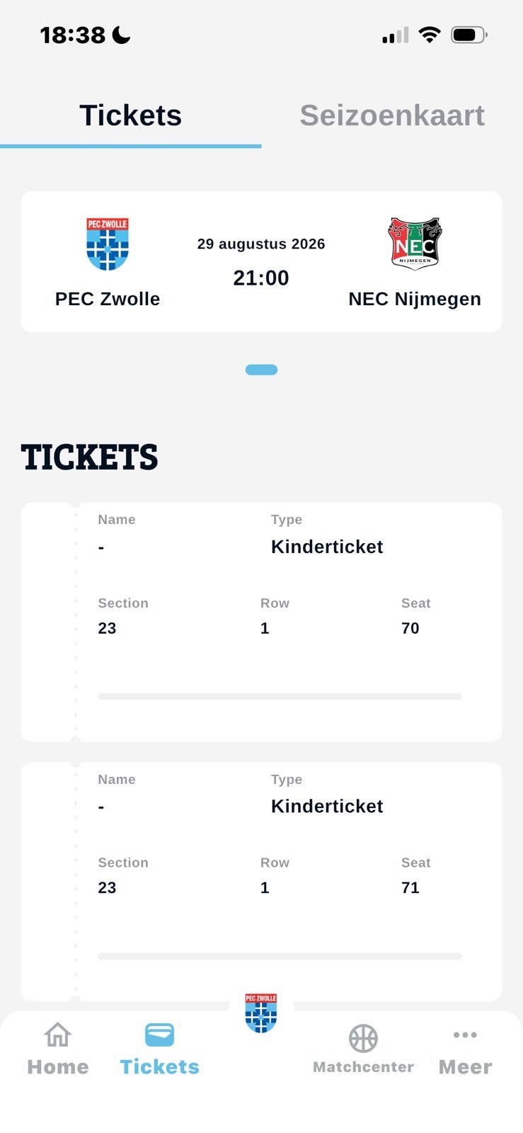 Pec-nec 2x wedstrijd kaart, Tickets en Kaartjes, Sport | Voetbal, Twee personen