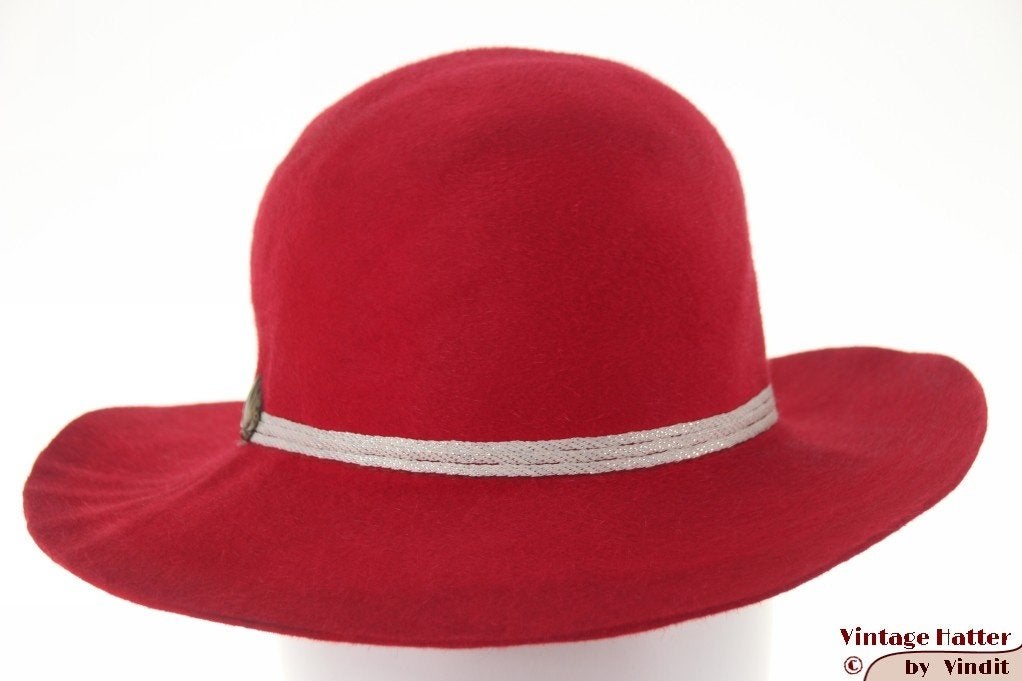 Vintage Dameshoed rood vilt 55 = S tot XS gratis verzenden, Ophalen of Verzenden, Gedragen, 55 cm (S, 6⅞ inch) of minder, Hoed