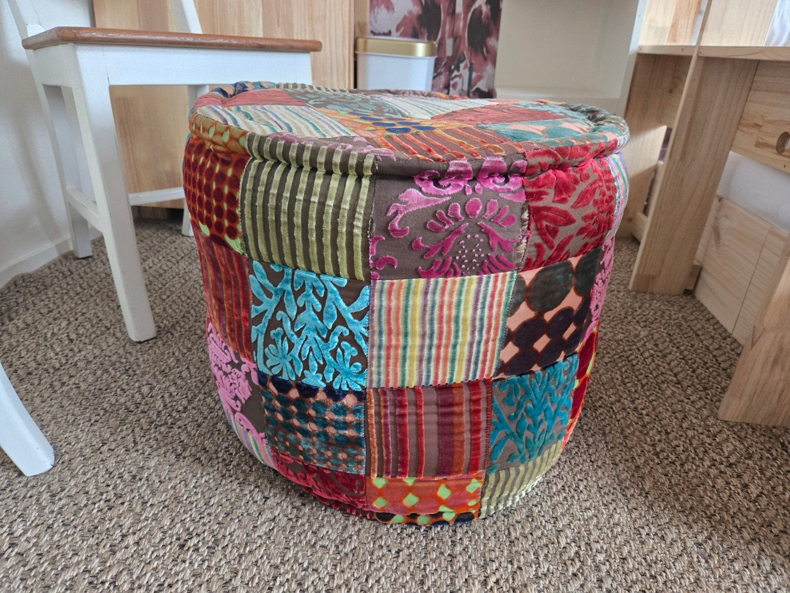 Bohemian kleurrijke poef/hocker, Ophalen, Minder dan 50 cm, Gebruikt, Rond