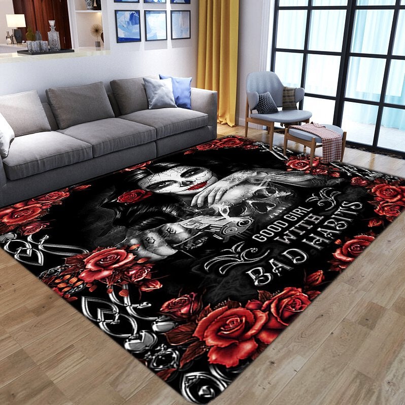 Good Girl Skull Vloerkleed / Kleed Tapijt Doodskop Mat, Rood, Verzenden, 50 tot 100 cm, Rechthoekig