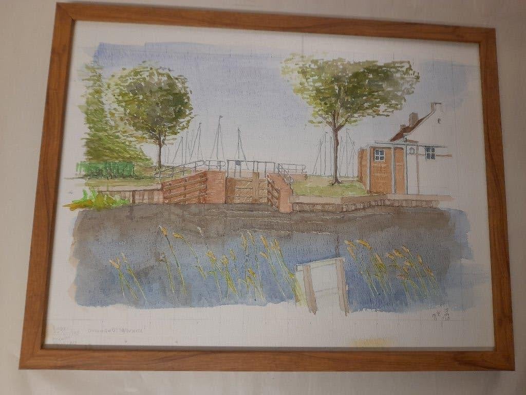 Eemnesser Gemaal aquarel 30x40 cm met lijst, Ophalen