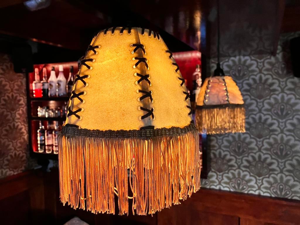 2 kroeg bar hanglampekappen Leer franjes, Eén persoon