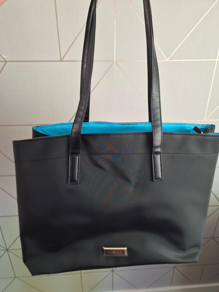 Versace Fragrances Shopper Tas Zwart met Blauwe Binnenkant, Ophalen of Verzenden, Nieuw, Zwart, Shopper