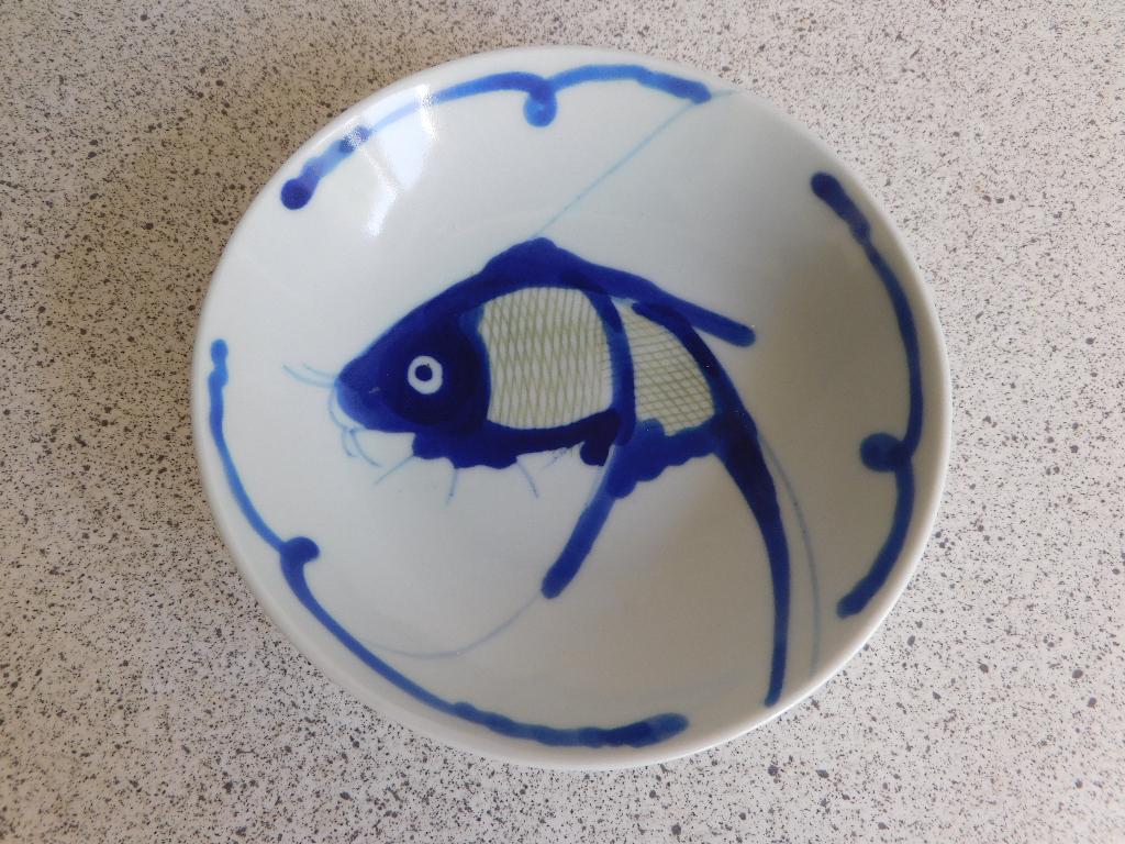 Diep Bord 12x3 cm. Koi Blauw Groen China, Ophalen of Verzenden