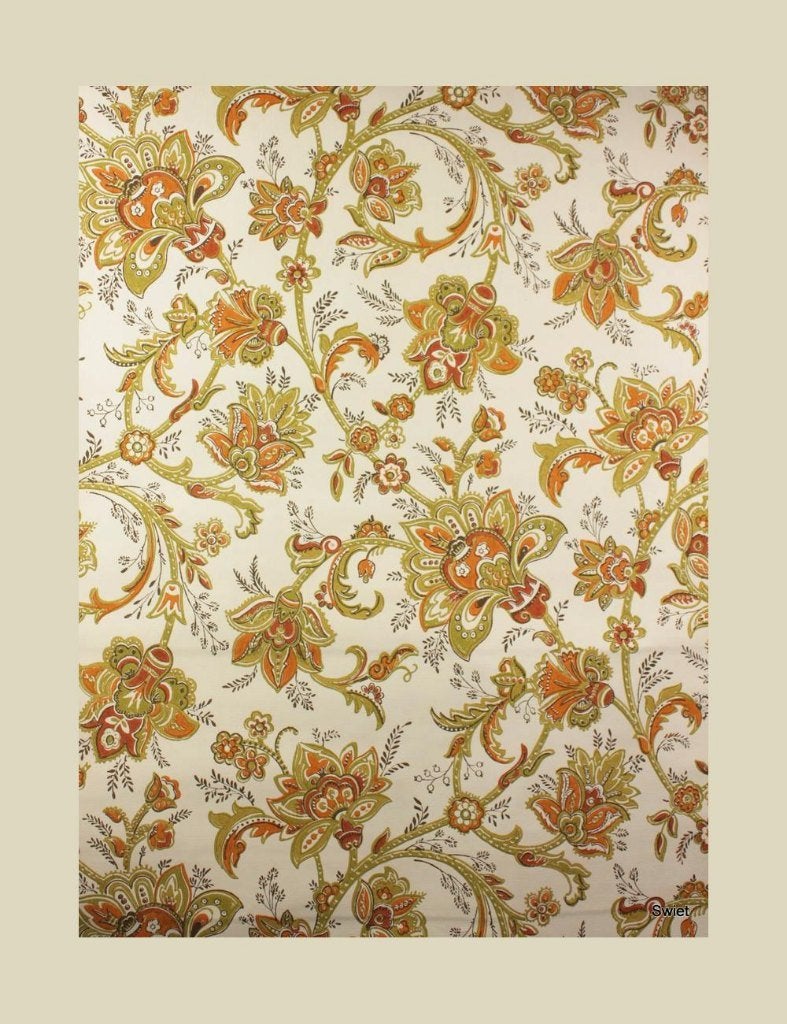 6172 Paisley bloemenbehang oranje groen retro swiet, Huis en Inrichting, Stoffering | Behang, Verzenden, Oranje