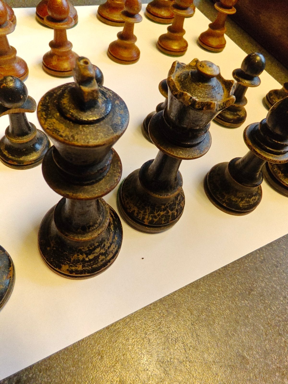 Zeer Oude Set Schaakstukken Antiek  hoogte koning 8 cm, Antiek en Kunst, Ophalen of Verzenden