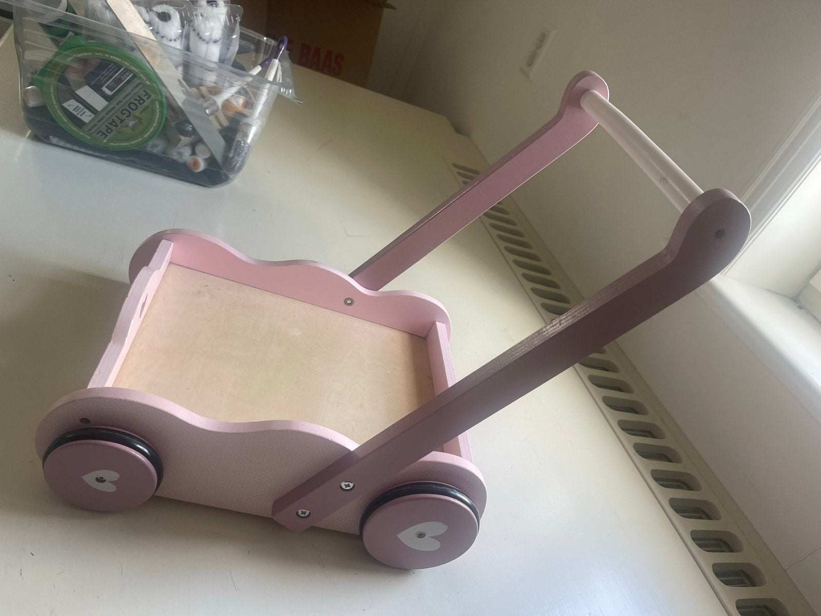 Little Dutch houten poppenwagen/loopwagen roze, Ophalen, Gebruikt, Overige typen, Met wieltjes