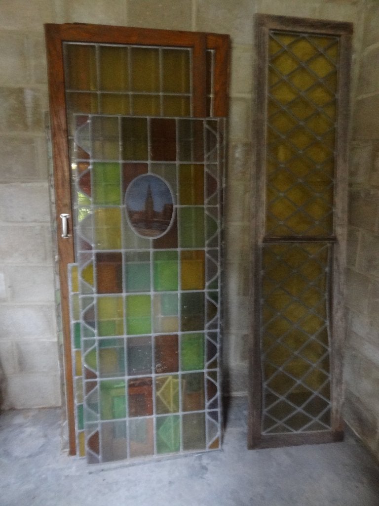Partij oud glas in lood panelen div. maten, Ophalen