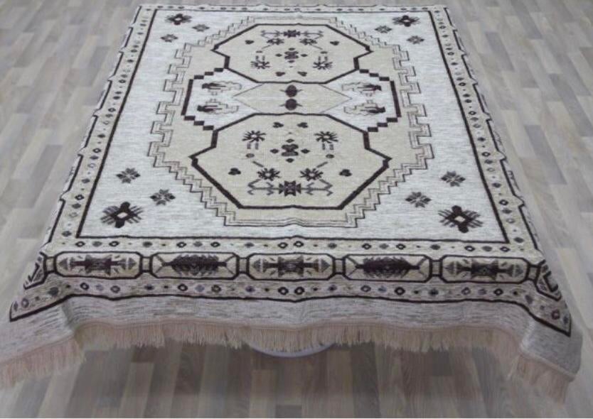 Tafelkleed in ecru/beige/bruin - ca. 210 x 140 cm, Ophalen of Verzenden, Gebruikt, Rechthoek, Binnen