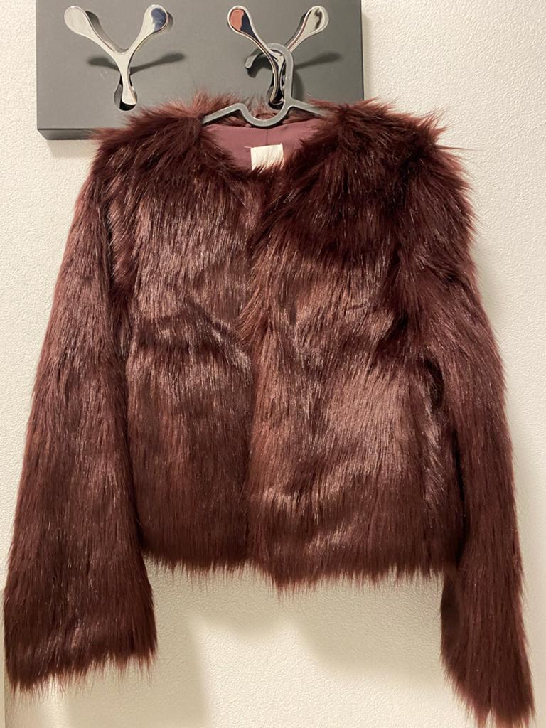 Bontjas H&M - Maat XS - Bordeauxrood, Ophalen of Verzenden, Zo goed als nieuw, Maat 34 (XS) of kleiner, Rood