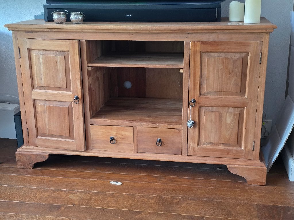 tv meubel te koop, Huis en Inrichting, Kasten | Televisiemeubels, Ophalen, Gebruikt, 100 tot 150 cm, Teakhout