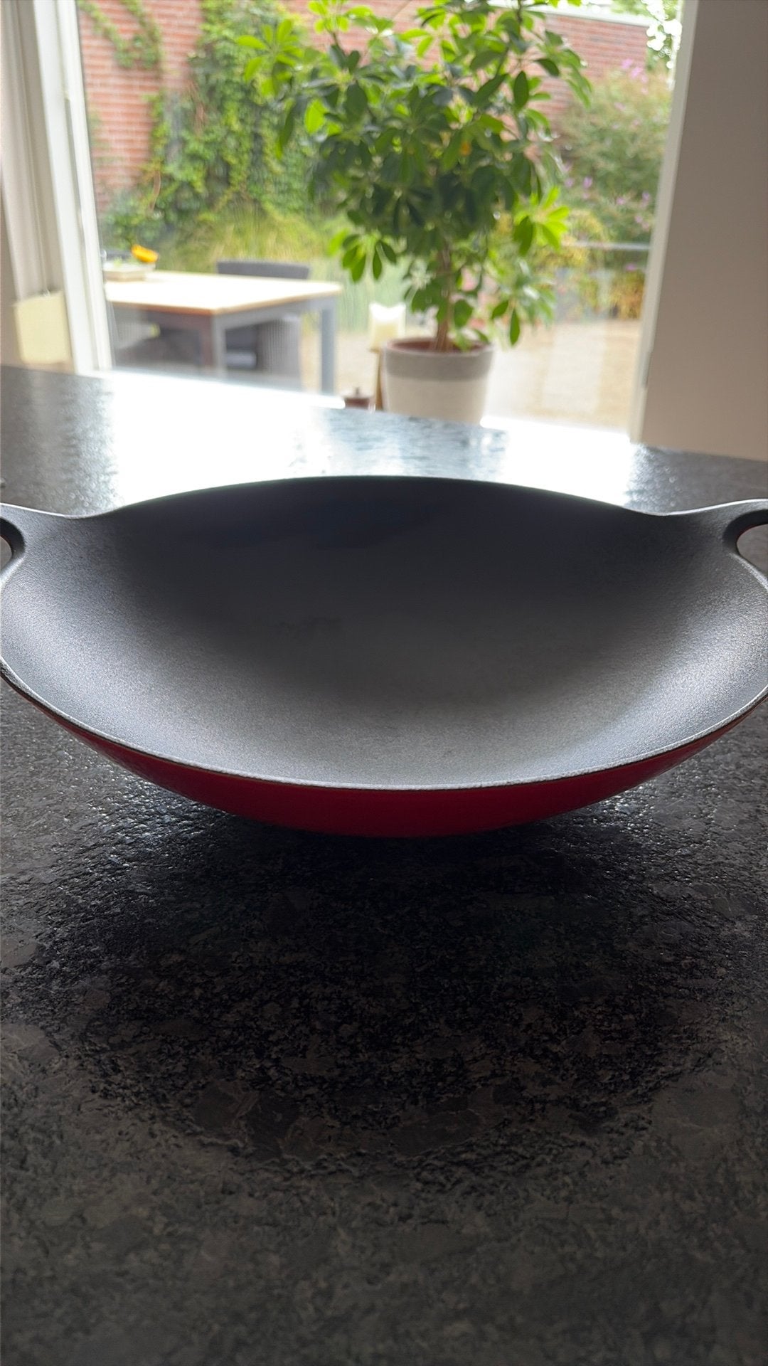 Gietijzeren wok, 34 cm doorsnee., Ophalen, Zo goed als nieuw, Gietijzer, Wok