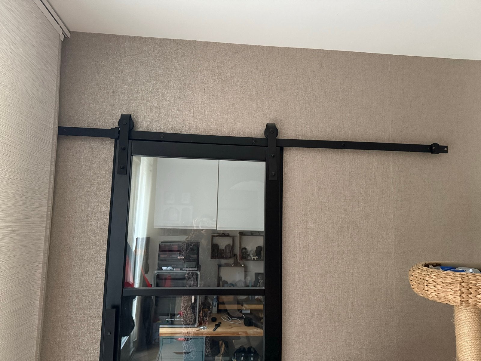 Zwarte schuifdeur met glas, 68x201 cm, Gebruikt, Minder dan 80 cm, Binnendeur, Ophalen of Verzenden