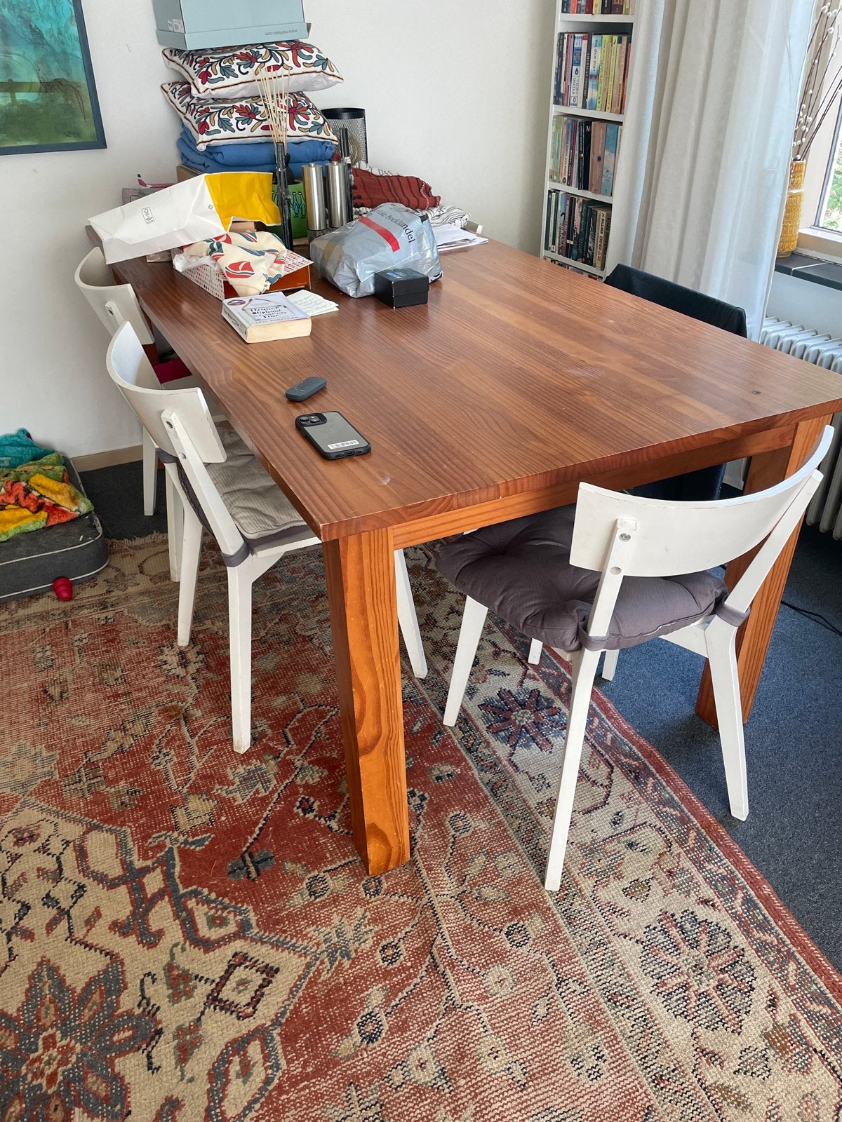 Grote massieve eettafel, Ophalen, Gebruikt, 100 tot 150 cm, Vijf personen of meer