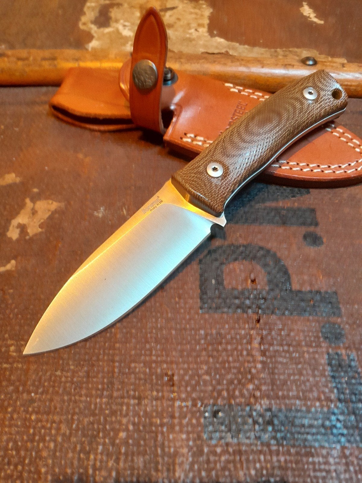 Lionsteel M4 M390 leer en kydex, Ophalen of Verzenden, Zo goed als nieuw