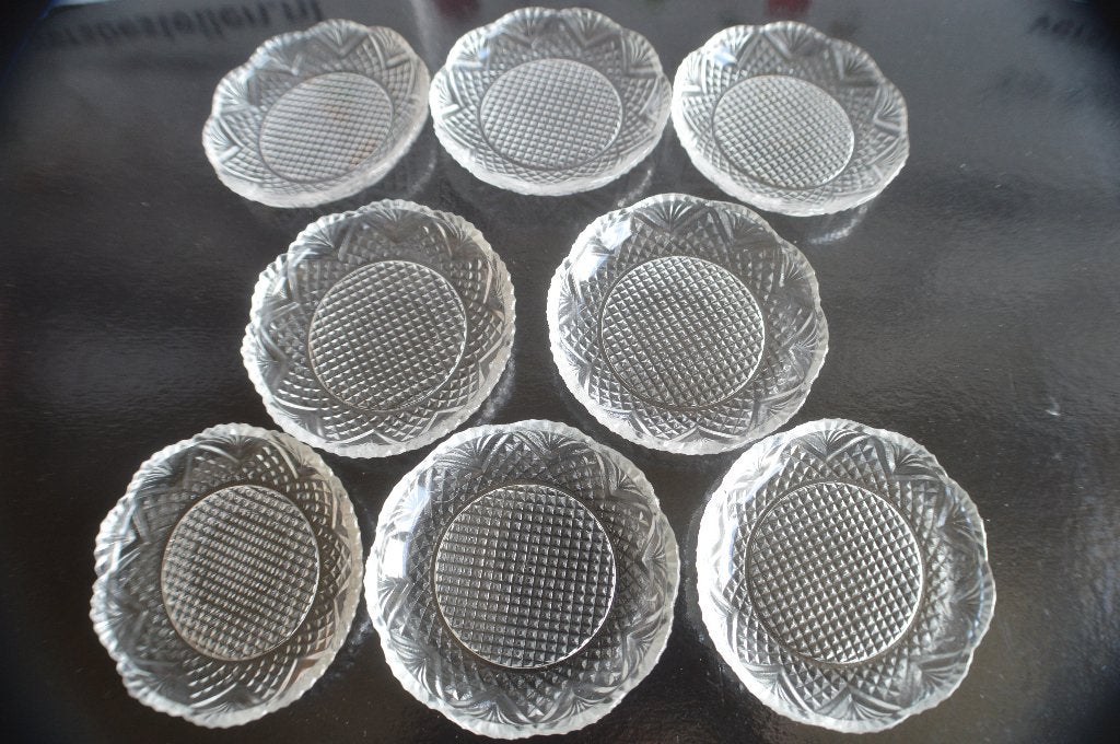 8 antieke  kristal geslepen petitfour schaaltjes 7,5 cm Ø, Ophalen of Verzenden