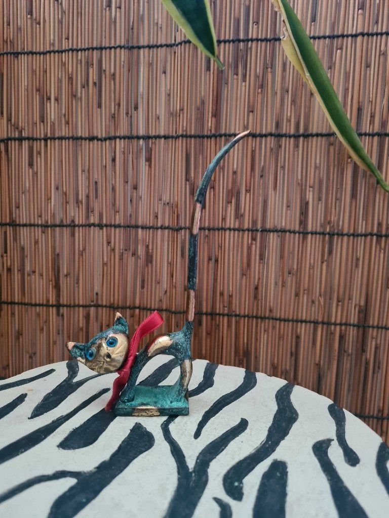 Mooie goudblauwe metalen ringhouder kat, Ophalen of Verzenden