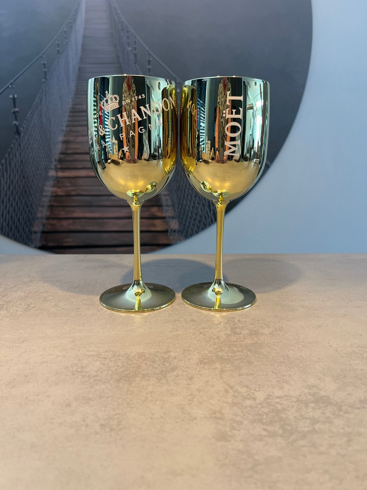 Moët & Chandon kunststof Champagneglazen, Goud, Kunststof, Ophalen of Verzenden, Overige merken