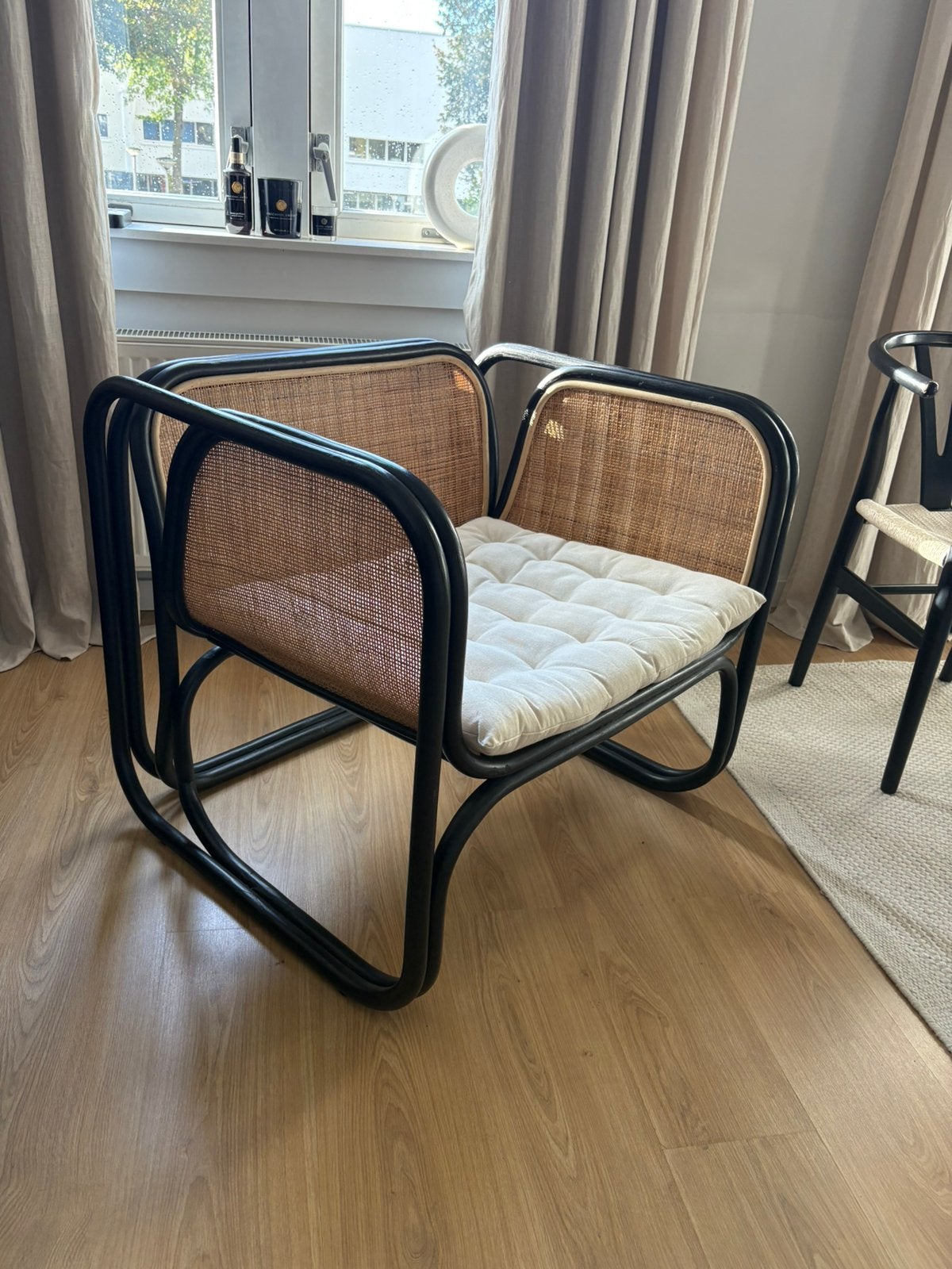 Loods 5 long beach fauteuil/stoel webbing rotan/bamboe, Ophalen, Zo goed als nieuw, Minder dan 75 cm, 75 tot 100 cm