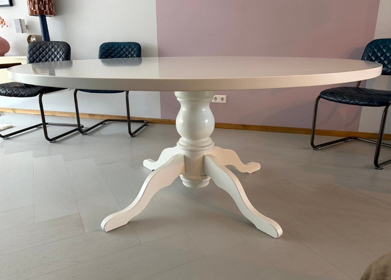 Ronde witte eettafel 160cm, Gebruikt, 150 tot 200 cm, Rond, Ophalen of Verzenden