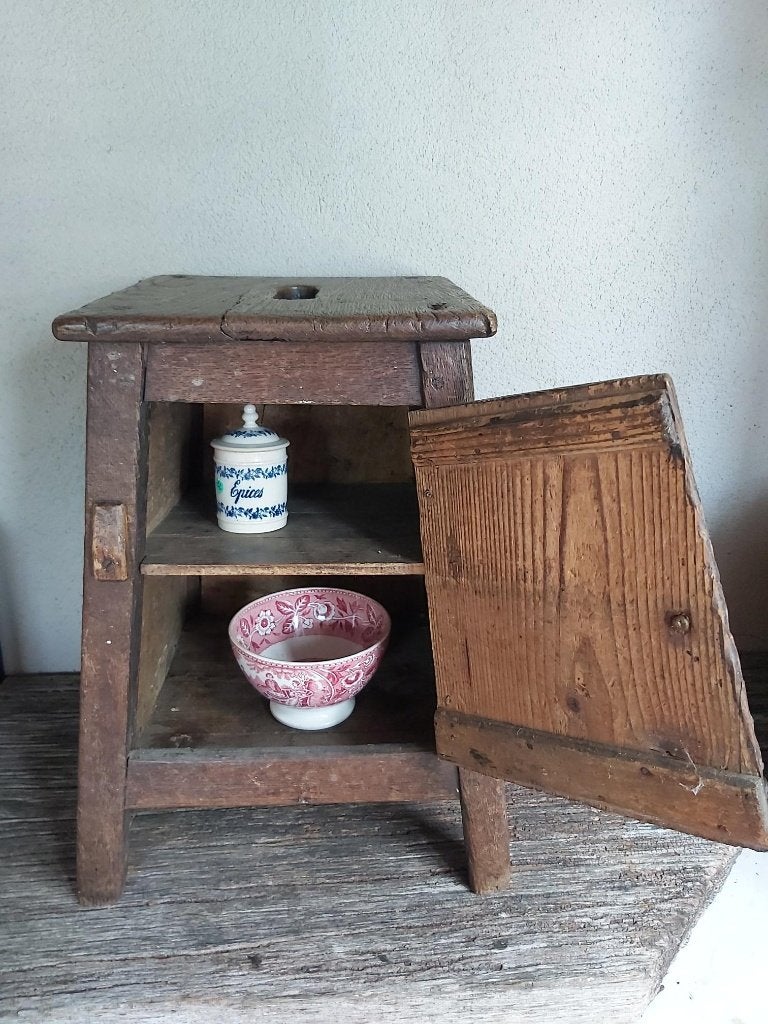 Prachtig oud houten krukje annex kastje (schoenmaker), Antiek en Kunst, Ophalen of Verzenden