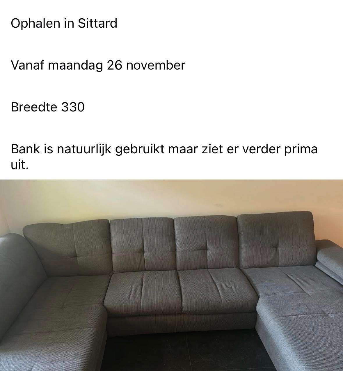 Grote hoekbank, 3.38m breed, gebruikt maar prima staat, Huis en Inrichting, Ophalen, Gebruikt, Hoekbank, 300 cm of meer
