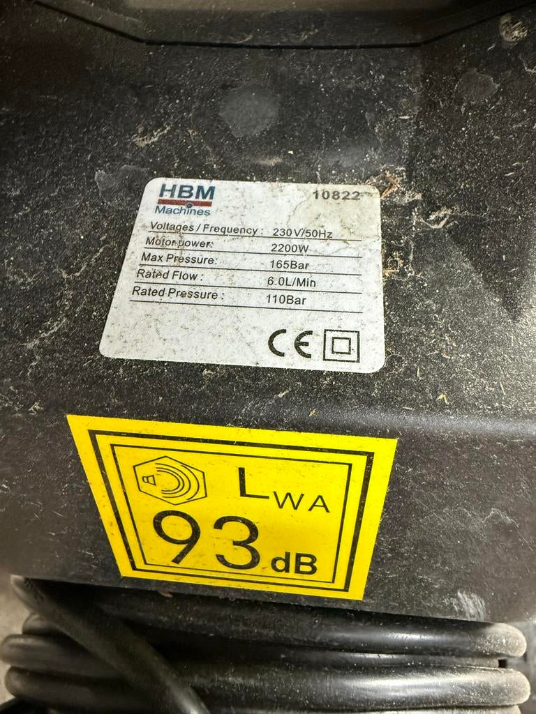 HBM Hogedrukreiniger 2200W, 165 bar - Terrasborstel defect, Doe-het-zelf en Verbouw, Ophalen of Verzenden, Zo goed als nieuw