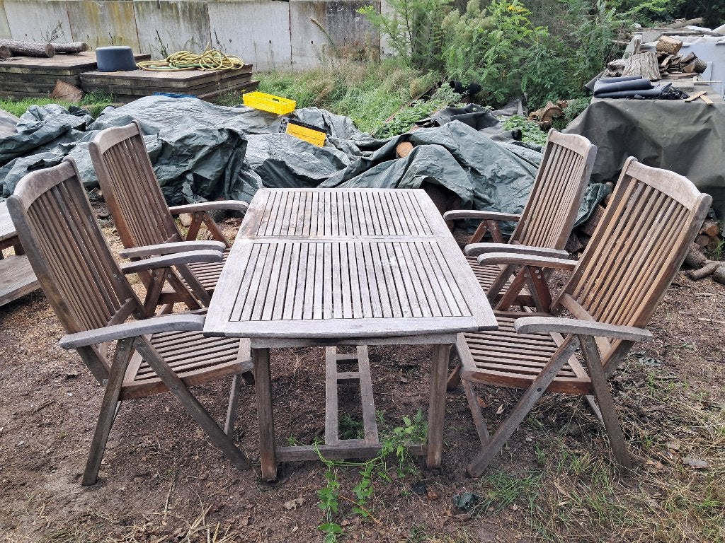 Tuinset teakhout, Ophalen, 4 zitplaatsen, Gebruikt, Bijzettafel