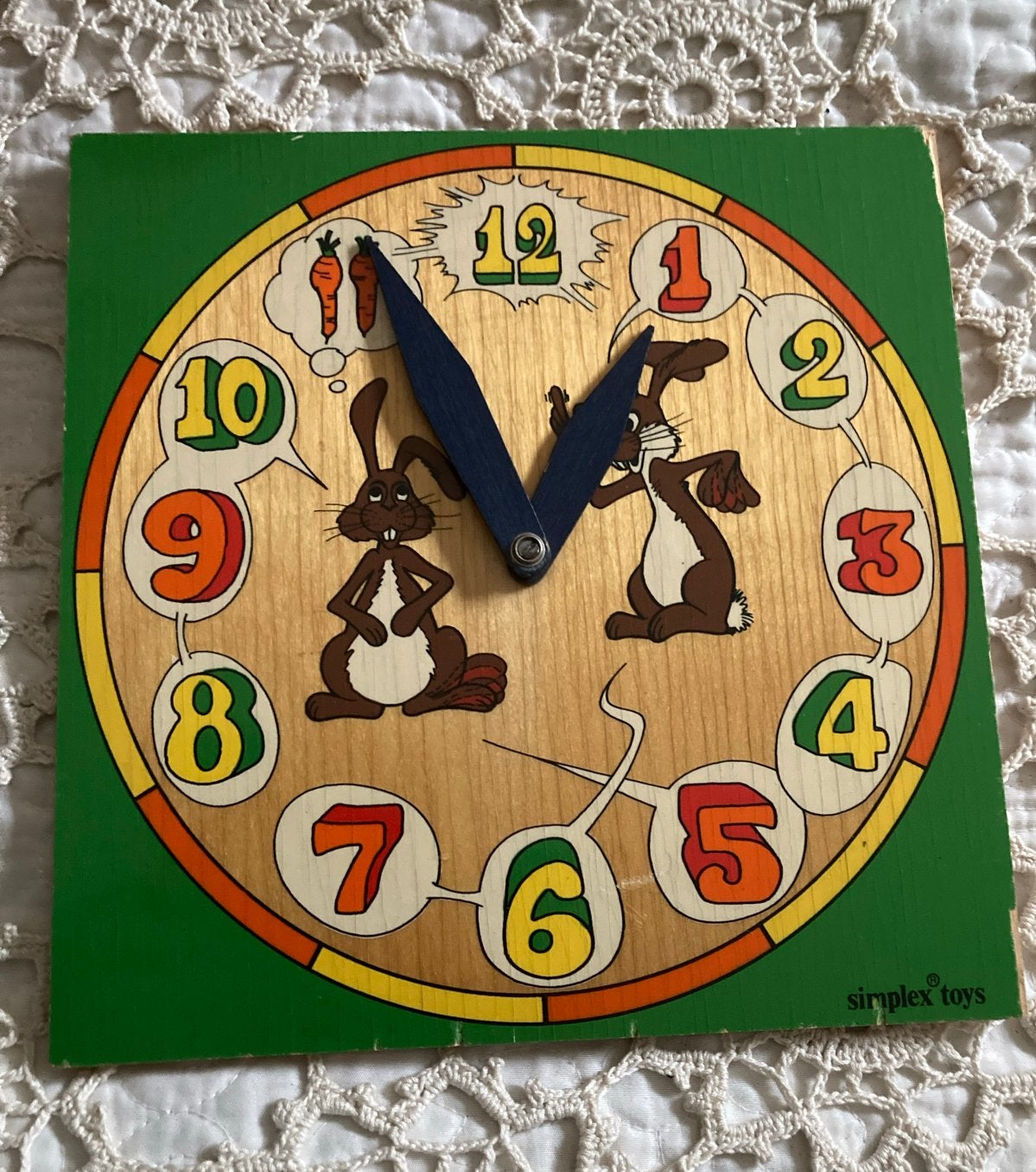 Houten leerklok met konijntjes - Simplex Toys, Kinderen en Baby's, Speelgoed | Educatief en Creatief, Ophalen of Verzenden, Gebruikt