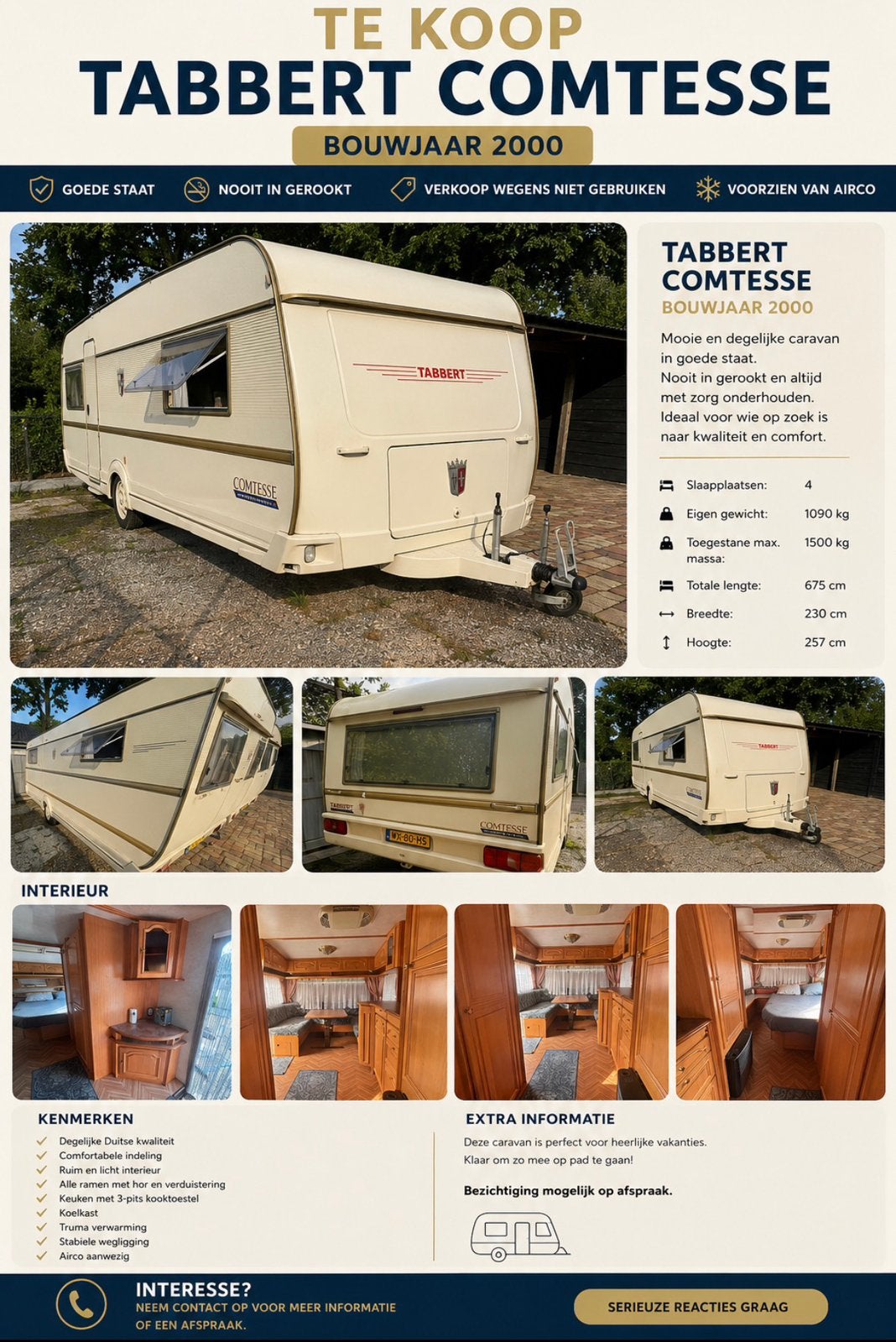 Te koop: Tabbert Comtesse Privát Edition – Bouwjaar 2000, Caravans en Kamperen, Caravans, Rondzit, Tabbert, Koelkast, Particulier