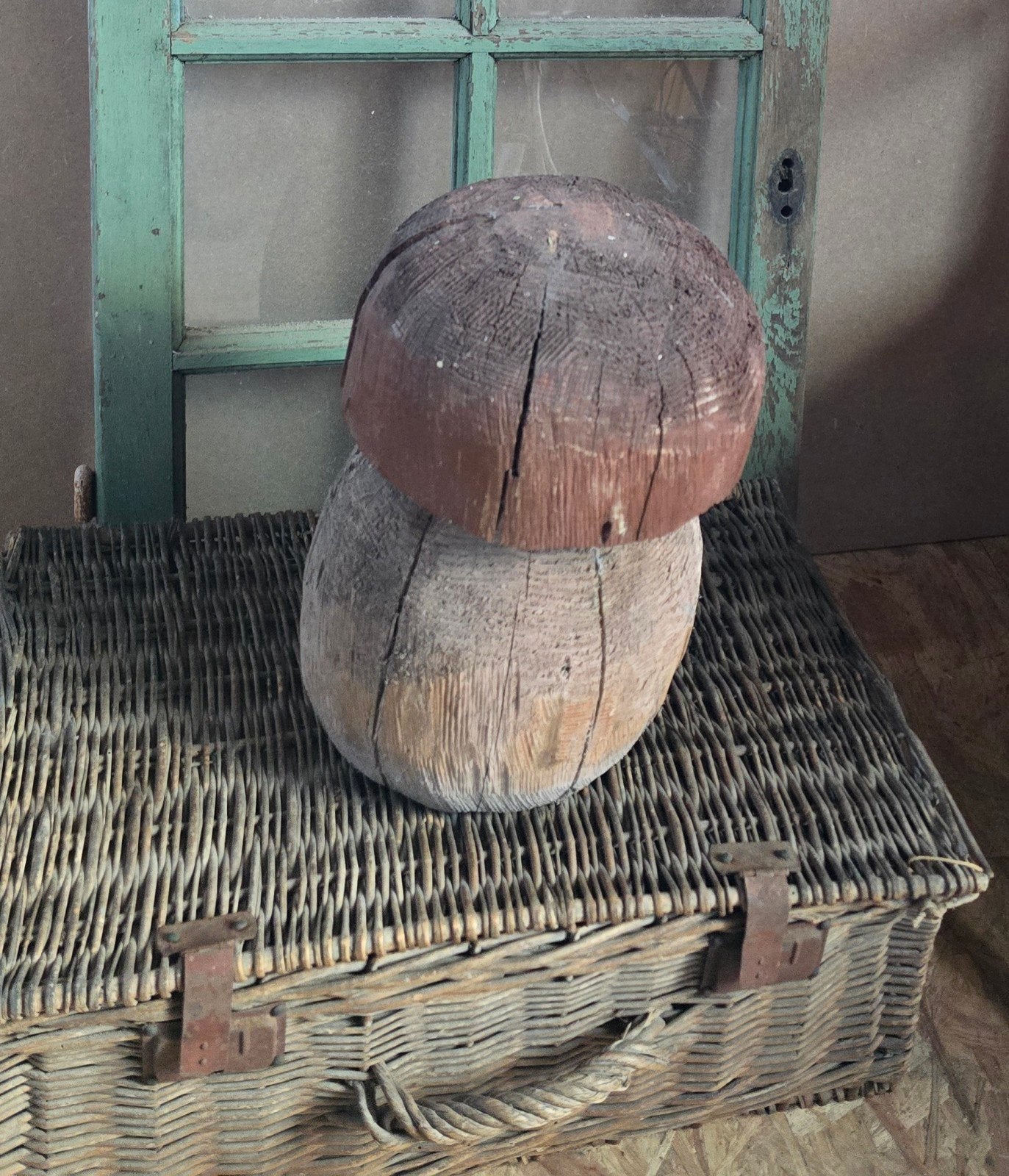 Superleuke oude massief houten paddenstoel, Ophalen of Verzenden